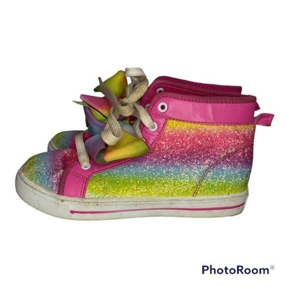 Jojo Siwa Pink Rainbow Glitter Hi Top Sneakers 3 Girls - Picture 6 of 8